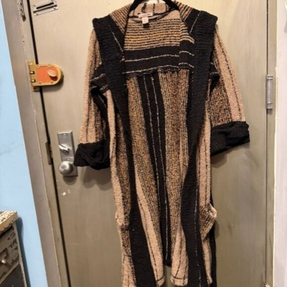 Vintage Boho 1970’s Striped Hooded Duster Cardigan - Picture 3 of 16